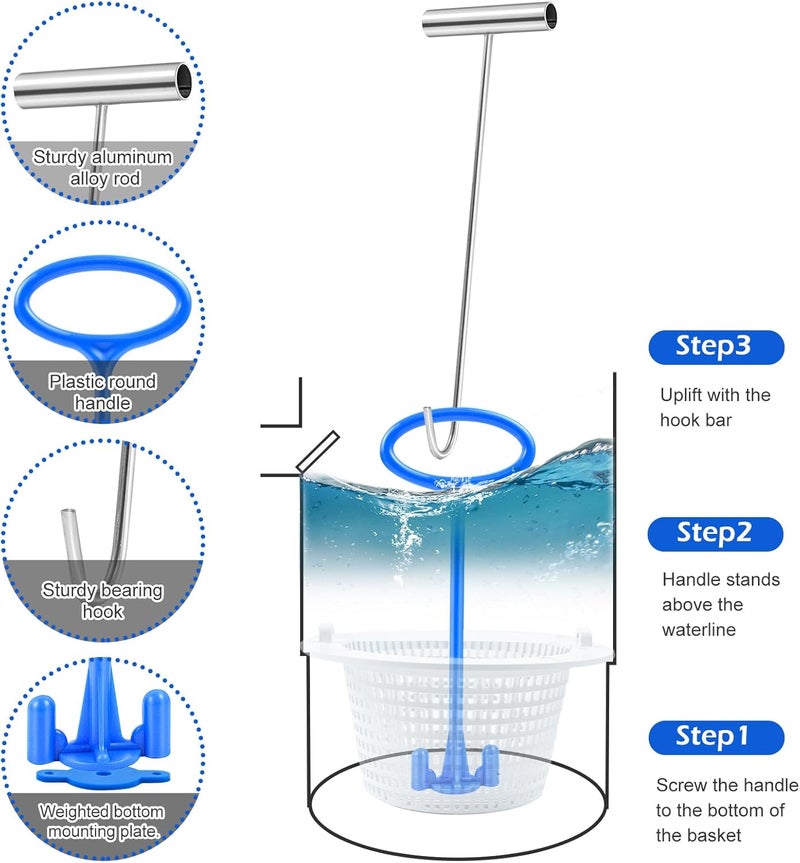 Jeyeou Skimmer Basket Handle, Universal Swimming Pool Skimmer Basket Handle Hook Pool Filter Basket Handle Fit All Inground Pool for Debris Removal Keep Hands Safe and Clean - Image 5